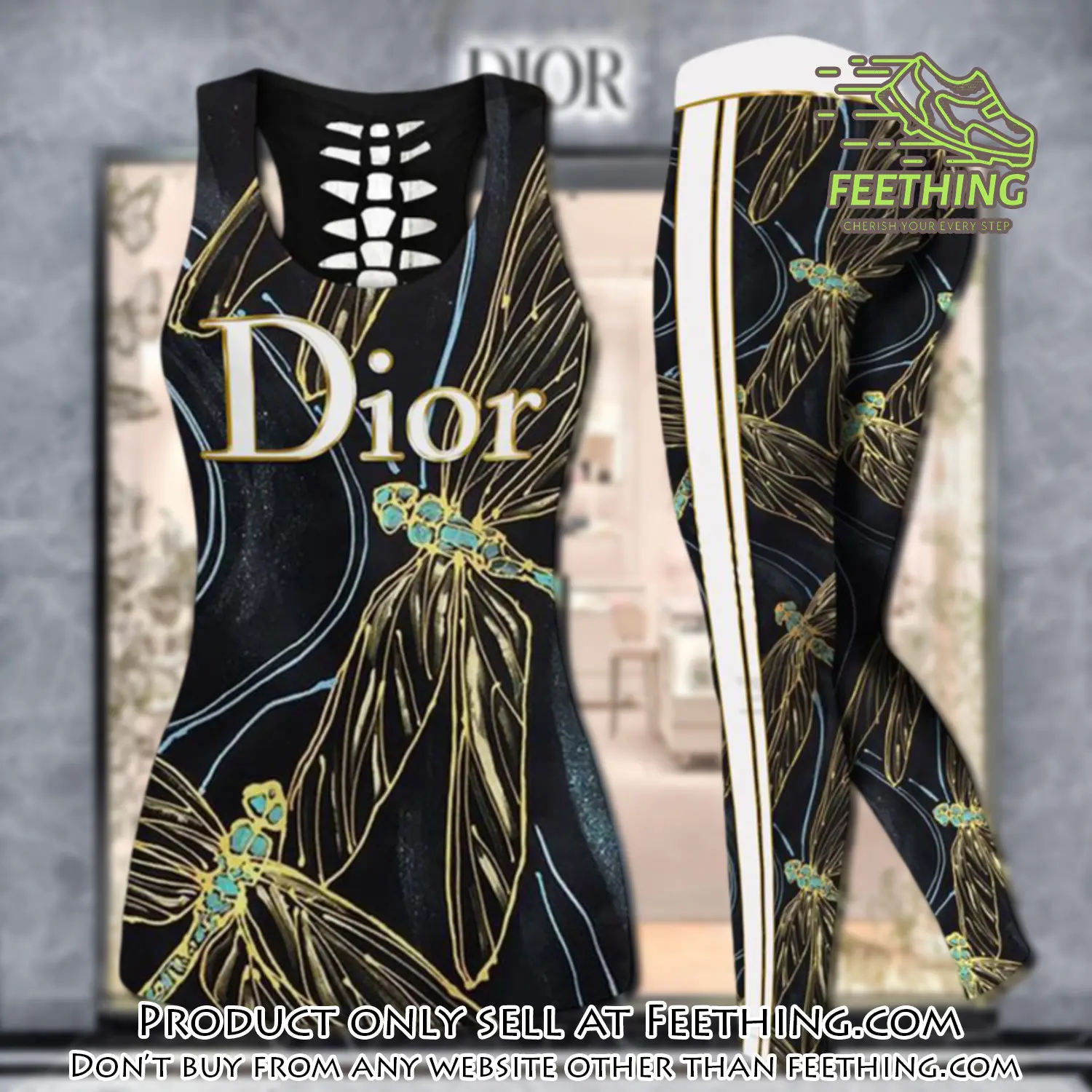 Dior dragonfly tank top leggings set luxury brand for women yoga gym ft4813405